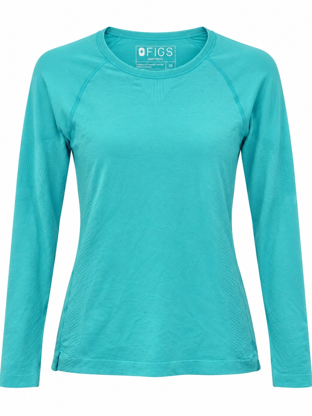 Figs Women's Long-Sleeve Crewneck Top in Teal Blue